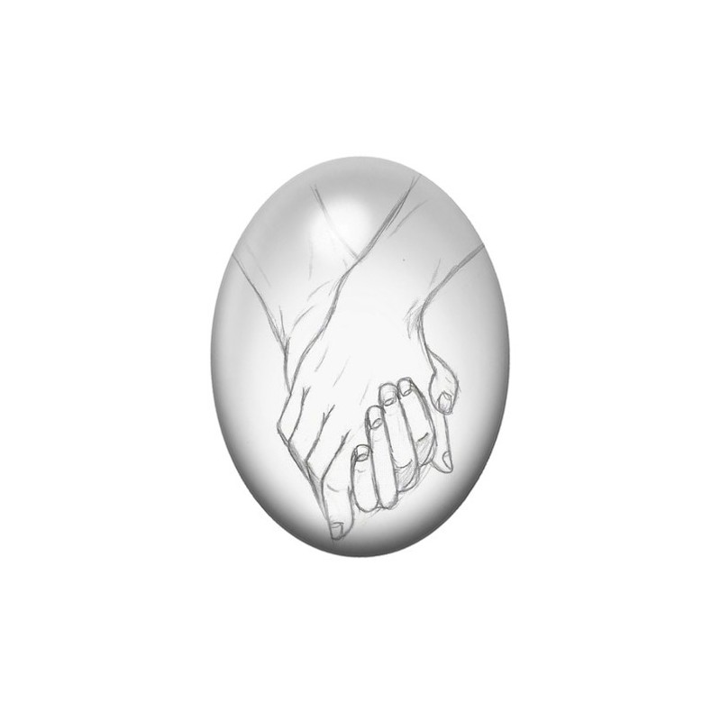 Cabochon en Verre Illustré Mains Entrelacées Amour 13x18, 18x25 ou 30x40mm