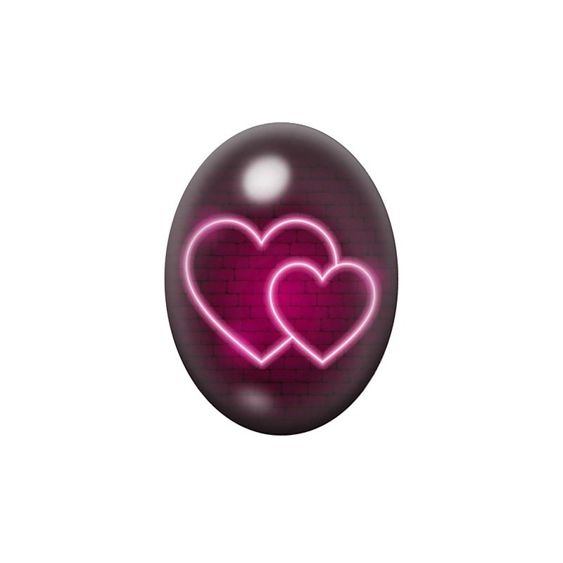 Cabochon en Verre Illustré Coeurs Néon Amour 13x18, 18x25 ou 30x40mm