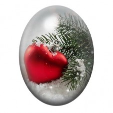 Cabochon en Verre Illustré Boule de Noël Cœur Rouge sous le Sapin 13x18, 18x25 ou 30x40mm pour la création de bijoux fantaisie -