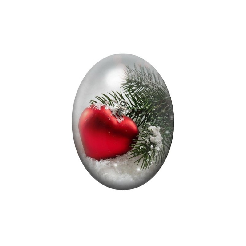 Cabochon en Verre Illustré Boule Coeur Hiver Noël Amour 13x18, 18x25 ou 30x40mm