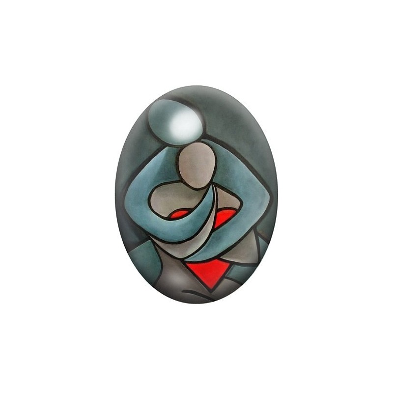 Cabochon en Verre Illustré Couple Coeur Amour 13x18, 18x25 ou 30x40mm