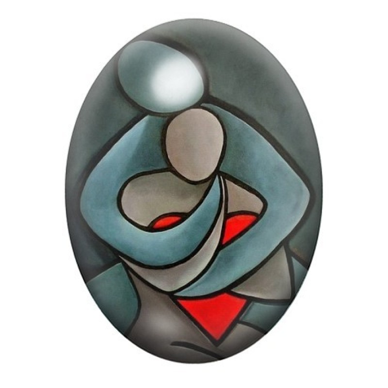 Cabochon en Verre Illustré Couple Enlacé Abstrait Gris et Rouge 13x18, 18x25 ou 30x40mm
