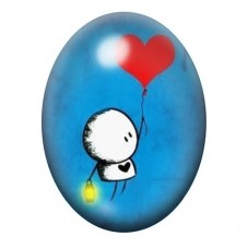 Cabochon en Verre Illustré Petit Personnage au Ballon Cœur et à la Lanterne 13x18, 18x25 ou 30x40mm pour la création de bijoux f