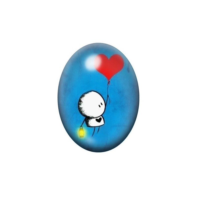 Cabochon en Verre Illustré Bonhomme Ballon Coeur Amour 13x18, 18x25 ou 30x40mm