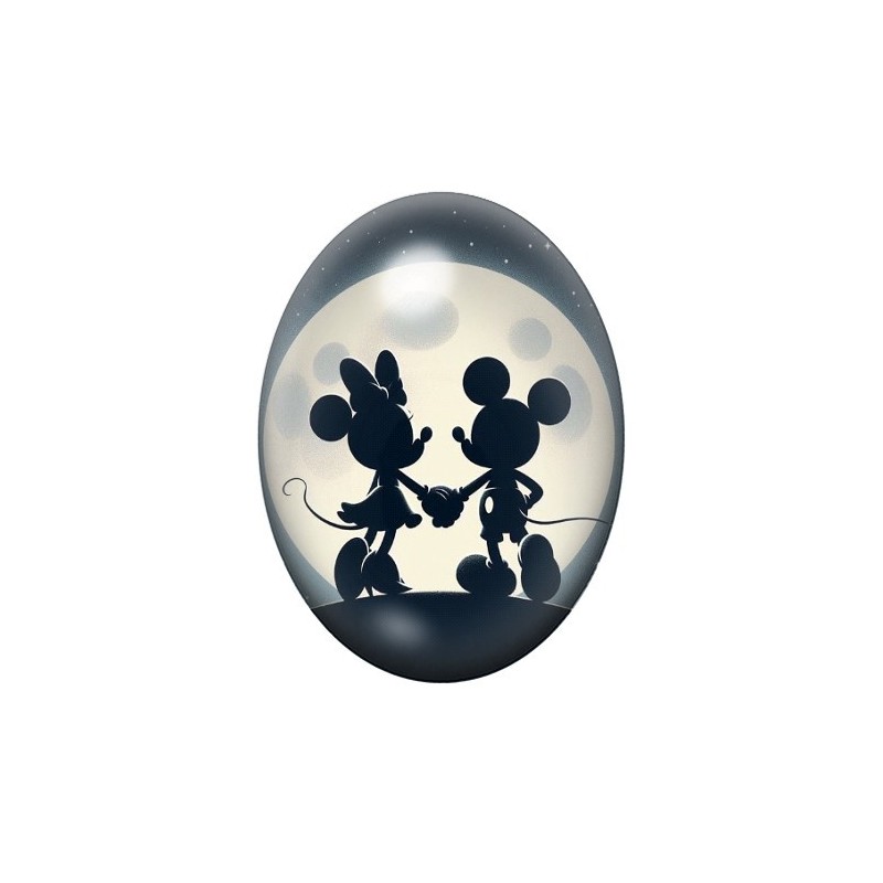 Cabochon en Verre Illustré Mickey et Minnie Amour 13x18, 18x25 ou 30x40mm