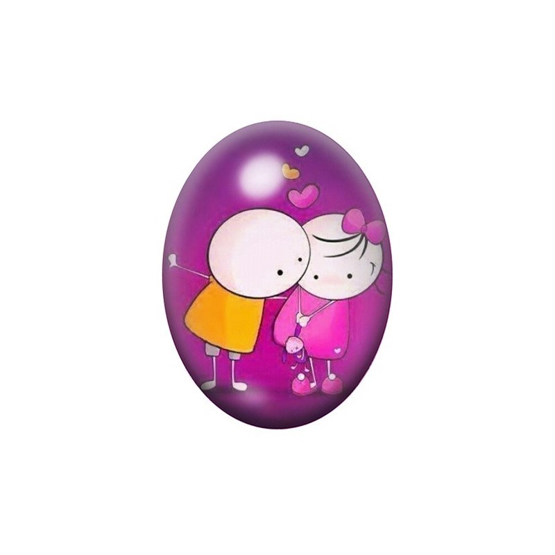 Cabochon en Verre Illustré Couple Coeur Amour 13x18, 18x25 ou 30x40mm