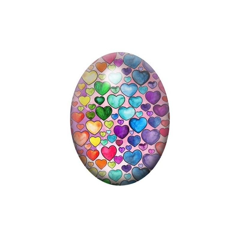 Cabochon en Verre Illustré Coeurs Amour 13x18, 18x25 ou 30x40mm