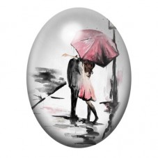 Cabochon en Verre Illustré Couple sous un Parapluie Rose 13x18, 18x25 ou 30x40mm pour la création de bijoux fantaisie - DIY