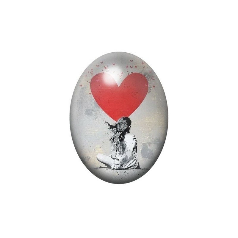 Cabochon en Verre Illustré Petite Fille Coeur Amour 13x18, 18x25 ou 30x40mm