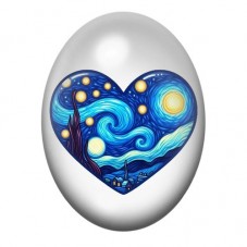Cabochon en Verre Illustré Nuit Étoilée dans un Cœur 13x18, 18x25 ou 30x40mm pour la création de bijoux fantaisie - DIY