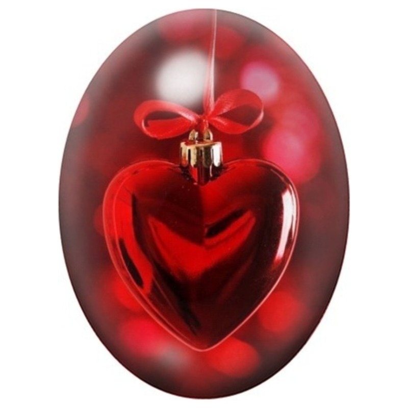 Cabochon en Verre Illustré Boule de Noël Cœur Rouge 13x18, 18x25 ou 30x40mm