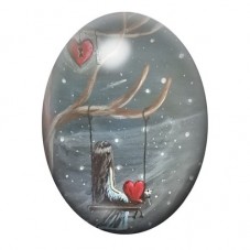 Cabochon en Verre Illustré Petite Fille au Cœur Rouge sous la Neige 13x18, 18x25 ou 30x40mm pour la création de bijoux fantaisie