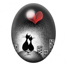 Cabochon en Verre Illustré Chats Amoureux sous un Cœur Rouge en Ville 13x18, 18x25 ou 30x40mm pour la création de bijoux fantais
