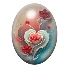 Cabochon en Verre Illustré Roses Formant un Cœur Blanc 13x18, 18x25 ou 30x40mm pour la création de bijoux fantaisie - DIY