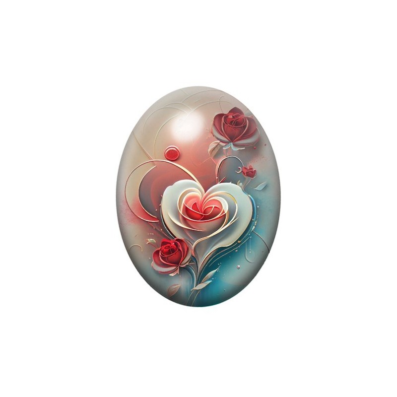 Cabochon en Verre Illustré Fleurs Coeur Amour 13x18, 18x25 ou 30x40mm