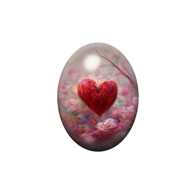 Cabochon en Verre Illustré Coeur Amour 13x18, 18x25 ou 30x40mm