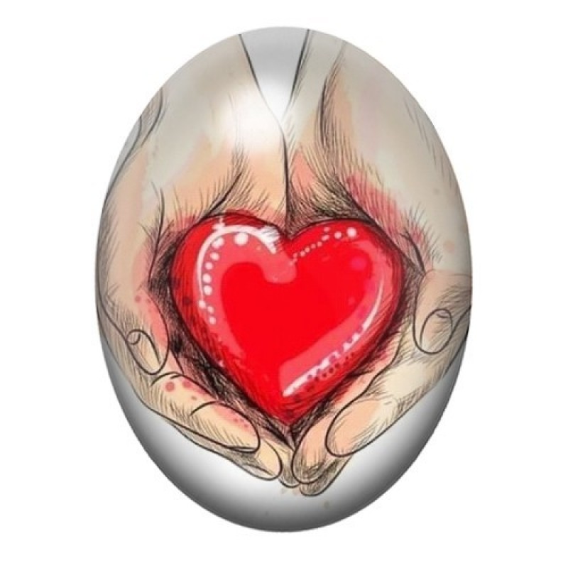 Cabochon en Verre Illustré Mains Coeur Amour 13x18, 18x25 ou 30x40mm