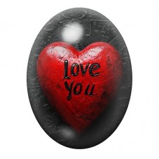 Cabochon en Verre Illustré Cœur Rouge Love You 13x18, 18x25 ou 30x40mm pour la création de bijoux fantaisie - DIY