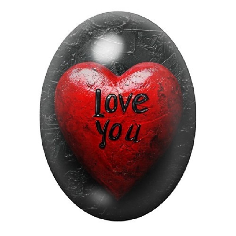 Cabochon en Verre Illustré Love You Coeur Amour 13x18, 18x25 ou 30x40mm
