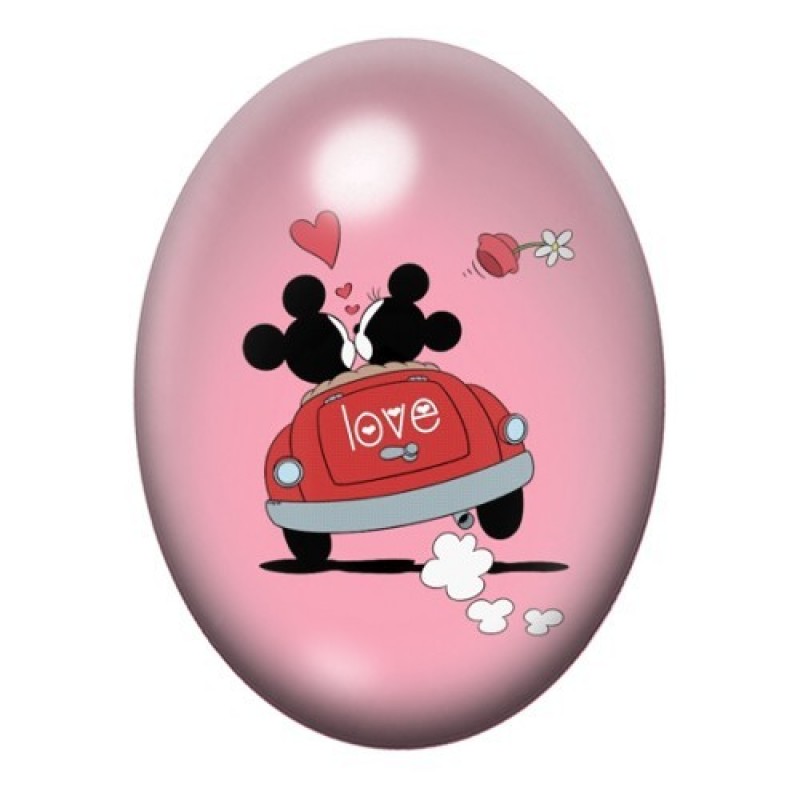 Cabochon en Verre Illustré Mickey et Minnie Coeur Amour 13x18, 18x25 ou 30x40mm
