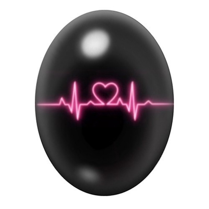 Cabochon en Verre Illustré Rythme Cardiaque Coeur Amour 13x18, 18x25 ou 30x40mm