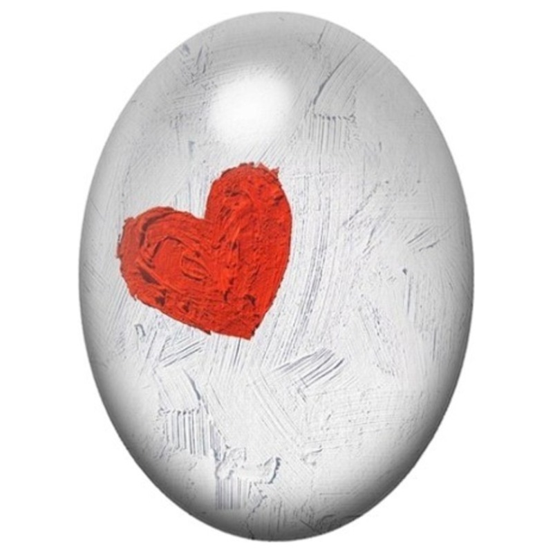 Cabochon en Verre Illustré Petit Cœur Rouge Peint sur Fond Blanc 13x18, 18x25 ou 30x40mm