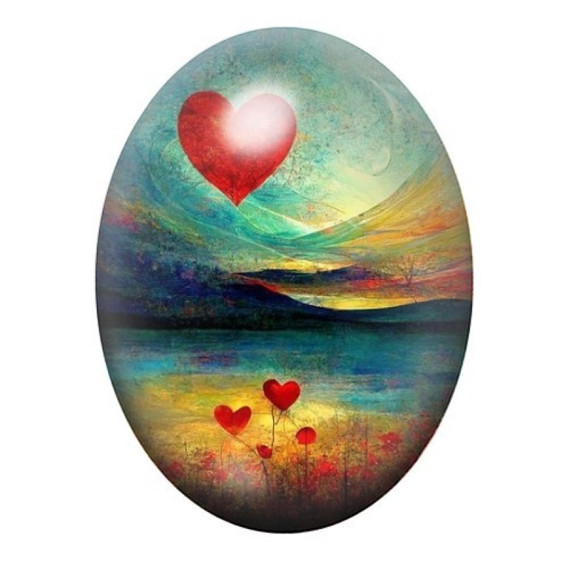 Cabochon en Verre Illustré Paysage Coeurs Amour 13x18, 18x25 ou 30x40mm