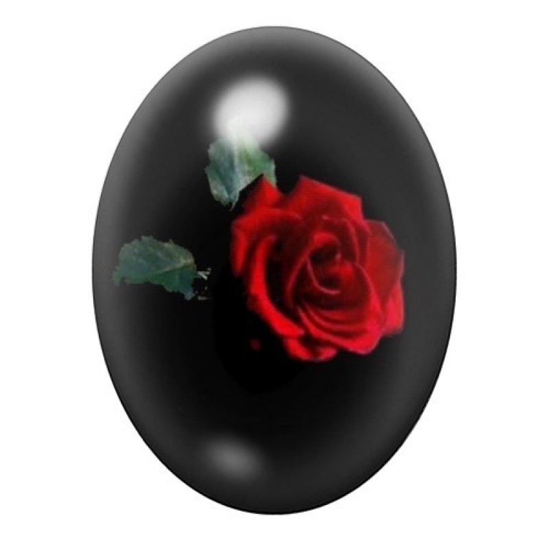 Cabochon en Verre Illustré Rose Rouge sur Fond Noir 13x18, 18x25 ou 30x40mm