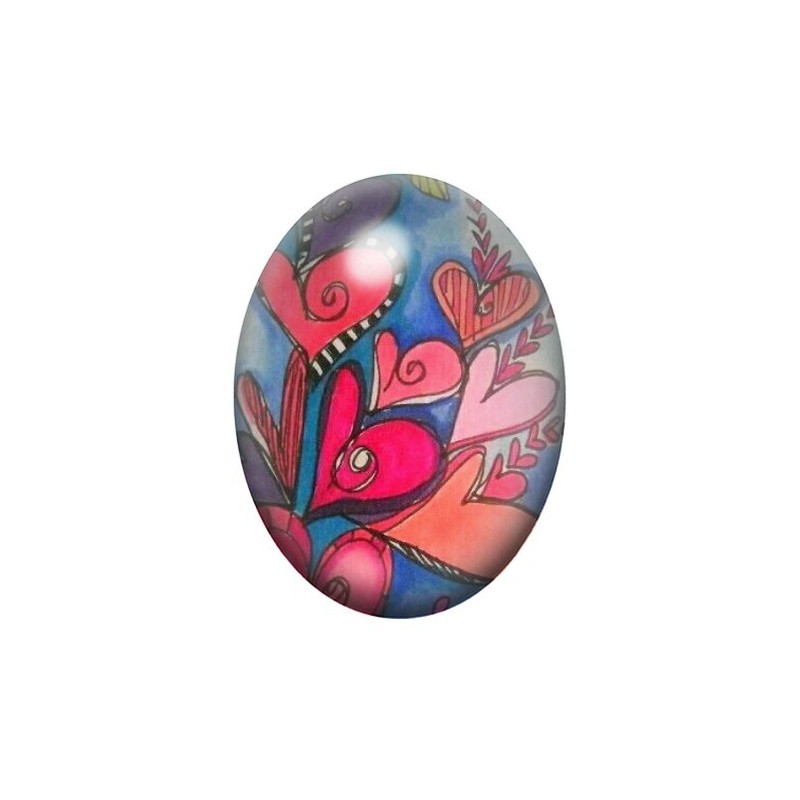 Cabochon en Verre Illustré Coeurs Amour 13x18, 18x25 ou 30x40mm