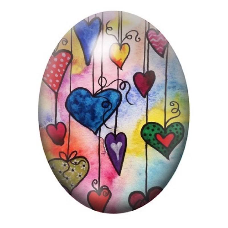Cabochon en Verre Illustré Coeurs Amour 13x18, 18x25 ou 30x40mm
