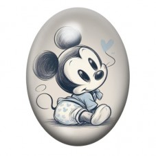 Cabochon en Verre Illustré Bébé Souris au Cœur Bleu 13x18, 18x25 ou 30x40mm pour la création de bijoux fantaisie - DIY