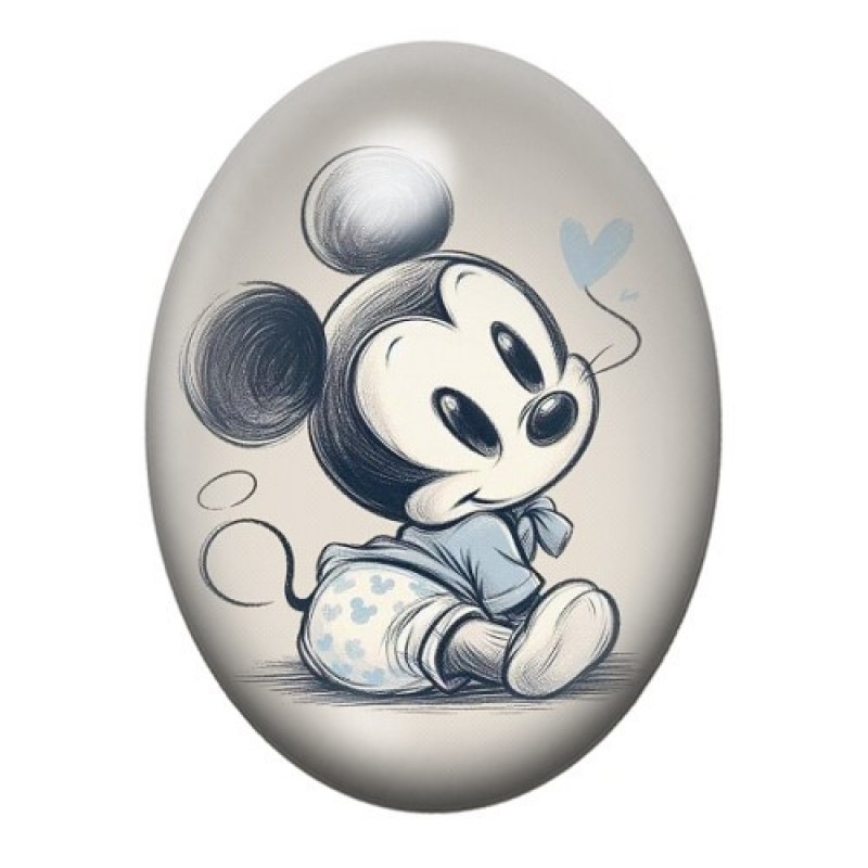 Cabochon en Verre Illustré Mickey Coeur Amour 13x18, 18x25 ou 30x40mm