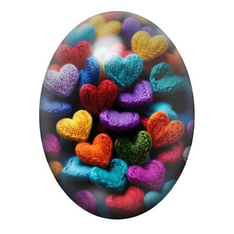 Cabochon en Verre Illustré Coeurs Laine Amour 13x18, 18x25 ou 30x40mm