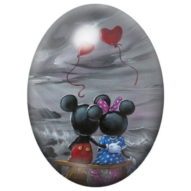 Cabochon en Verre Illustré Couple de Souris aux Ballons Cœurs 13x18, 18x25 ou 30x40mm