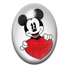 Cabochon en Verre Illustré Souris au Grand Cœur Rouge 13x18, 18x25 ou 30x40mm pour la création de bijoux fantaisie - DIY