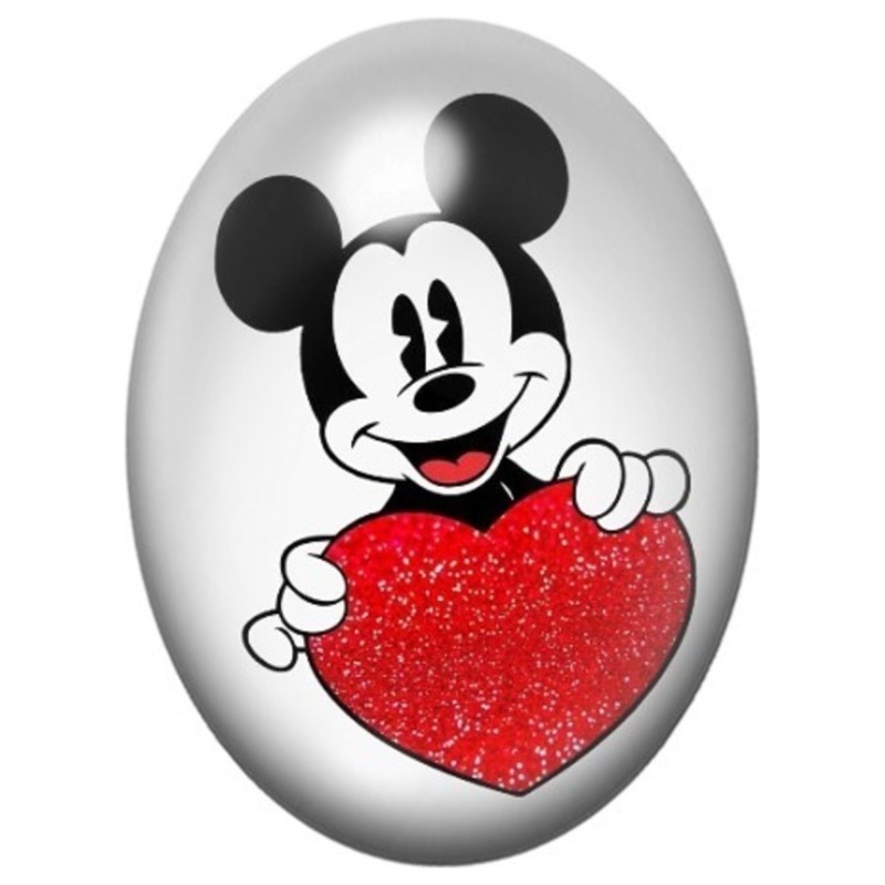 Cabochon en Verre Illustré Souris au Grand Cœur Rouge 13x18, 18x25 ou 30x40mm