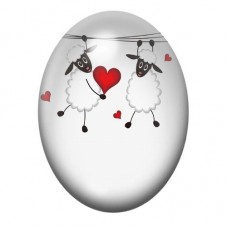 Cabochon en Verre Illustré Couple de Moutons au Cœur Rouge 13x18, 18x25 ou 30x40mm pour la création de bijoux fantaisie - DIY