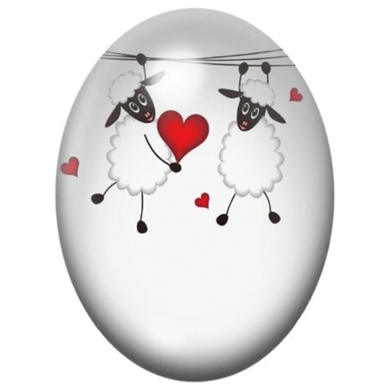 Cabochon en Verre Illustré Couple de Moutons au Cœur Rouge 13x18, 18x25 ou 30x40mm
