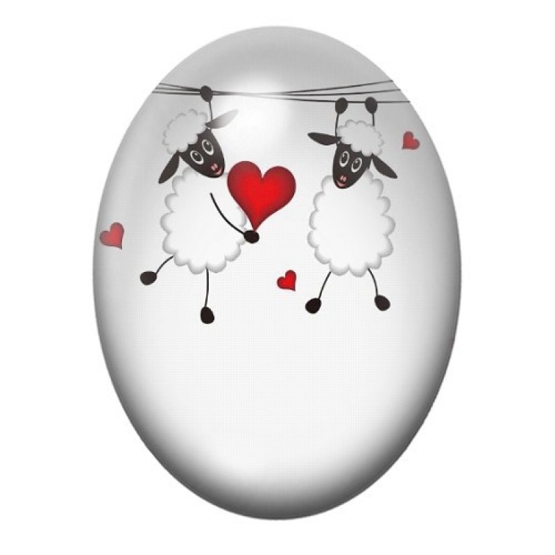 Cabochon en Verre Illustré Couple Moutons Coeurs Amour 13x18, 18x25 ou 30x40mm
