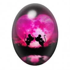 Cabochon en Verre Illustré Couple de Souris sous la Lune Rose 13x18, 18x25 ou 30x40mm pour la création de bijoux fantaisie - DIY