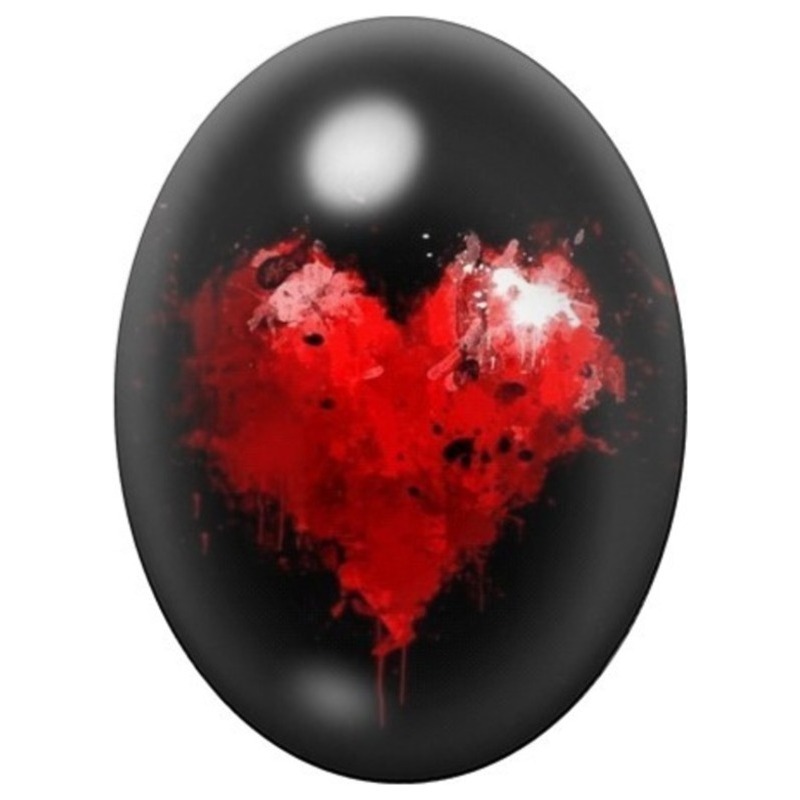 Cabochon en Verre Illustré Cœur Rouge Peint sur Fond Noir 13x18, 18x25 ou 30x40mm
