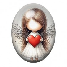 Cabochon en Verre Illustré Ange Coeur Amour 13x18, 18x25 ou 30x40mm  pour la Création de Bijoux Fantaisie - DIY