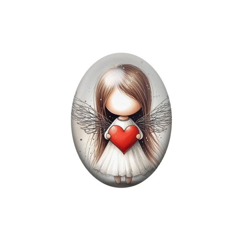 Cabochon en Verre Illustré Ange Coeur Amour 13x18, 18x25 ou 30x40mm