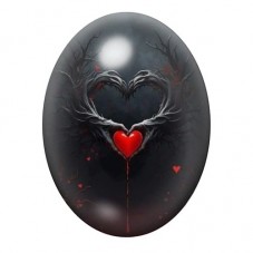 Cabochon en Verre Illustré Cœur Gothique Noir et Rouge 13x18, 18x25 ou 30x40mm pour la création de bijoux fantaisie - DIY