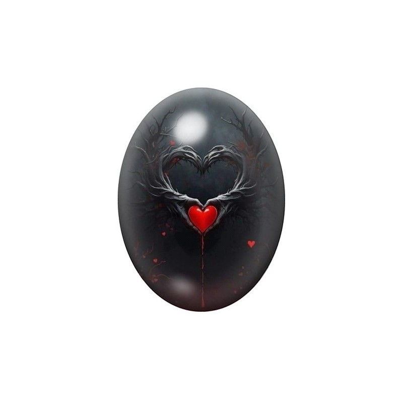 Cabochon en Verre Illustré Coeur Gothique Amour 13x18, 18x25 ou 30x40mm