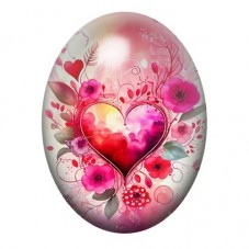 Cabochon en Verre Illustré Cœur Fleuri Rose et Rouge 13x18, 18x25 ou 30x40mm pour la création de bijoux fantaisie - DIY