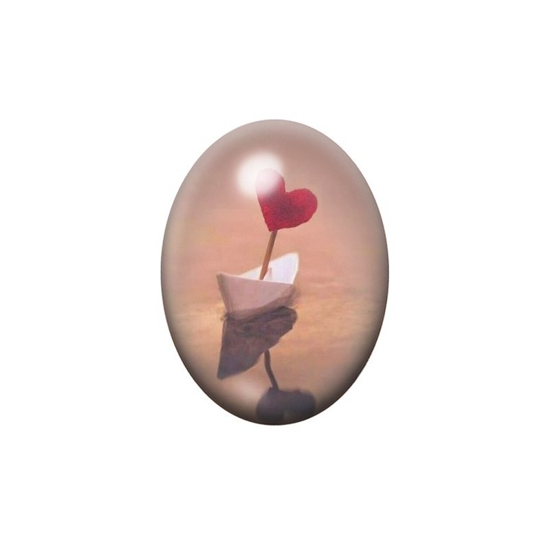 Cabochon en Verre Illustré Bateau en Papier Coeur Amour 13x18, 18x25 ou 30x40mm