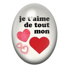 Cabochon en Verre Illustré "Je t'aime de tout mon coeur" Amour 13x18, 18x25 ou 30x40mm  pour la Création de Bijoux Fantaisie - D