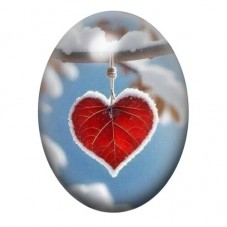 Cabochon en Verre Illustré Feuille Rouge Givrée en Forme de Cœur 13x18, 18x25 ou 30x40mm pour la création de bijoux fantaisie - 