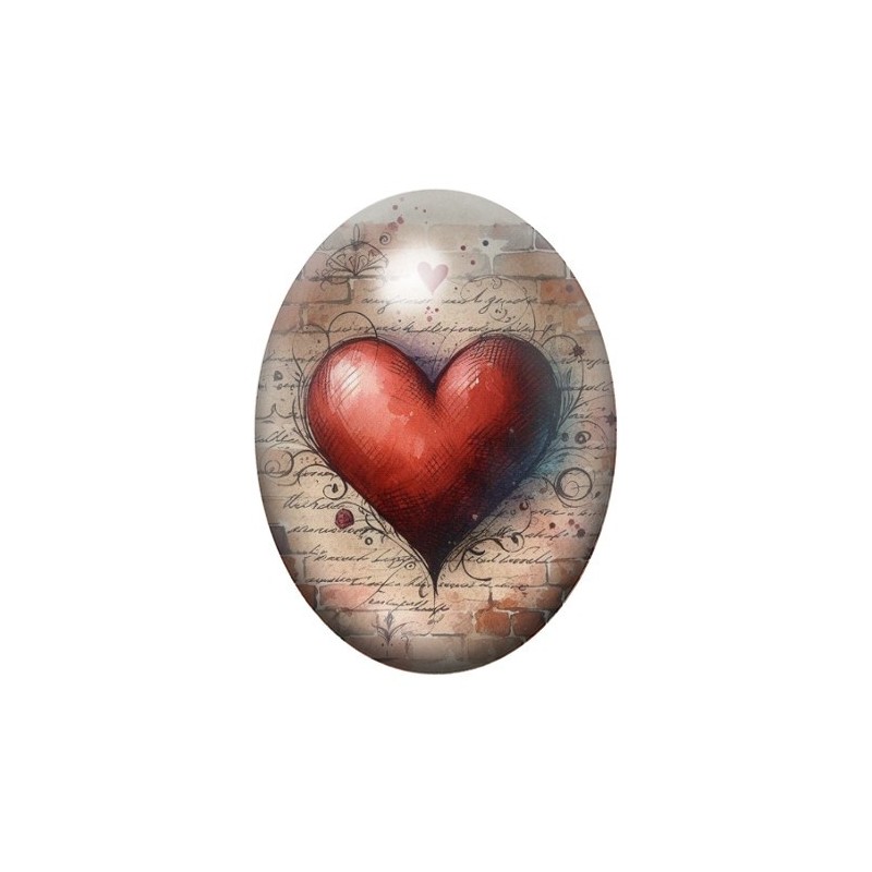 Cabochon en Verre Illustré Coeur Amour 13x18, 18x25 ou 30x40mm
